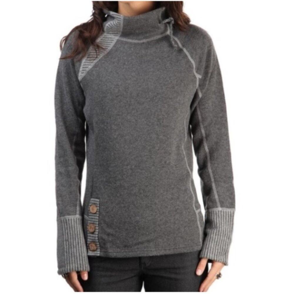 Prana Lucia Dark Grey Mock Funnel Neck Wool Blend Sweater
